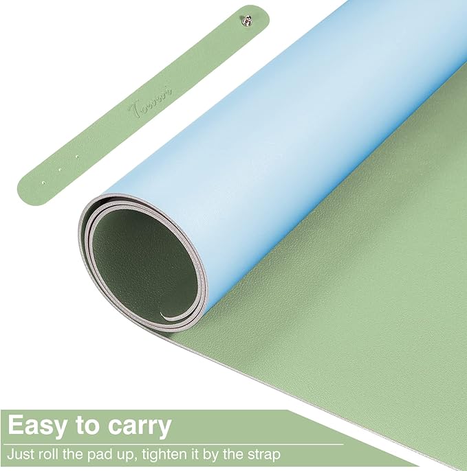 TOWWI Dual Sided Desk Pad, Large Desk Mat, Waterproof Desk Blotter Protector Mouse Pad, Leather Desk Pad Large for Keyboard and Mouse (36" x 17", Green/Blue)