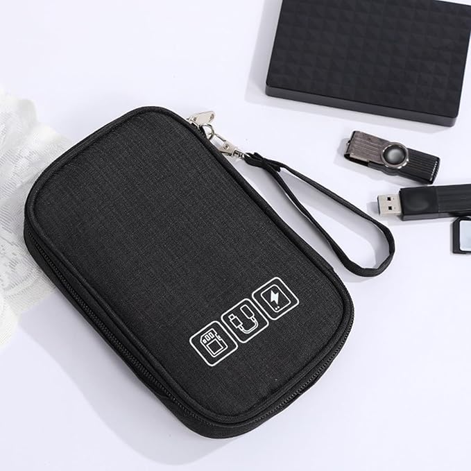 1Pcs Portable Cable Organizer Bag Small Electronic Cable Pouch Electronics Accessories Organizer Travel Digital Storage Bag for Power Bank Charger Card, Black