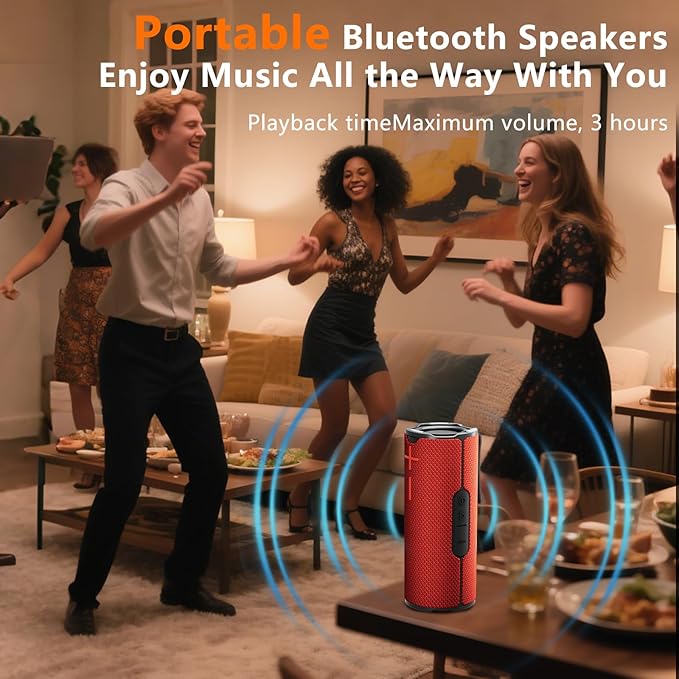 BYANDBY Bluetooth Speaker with IPX5 Waterproof 2 Portable, Long Playtime, Wireless Stereo Pairing, 12W Stereo Sound, BT 5.3, Bassup, Electronics for Home, Shower, Outdoors, Travel(Red)