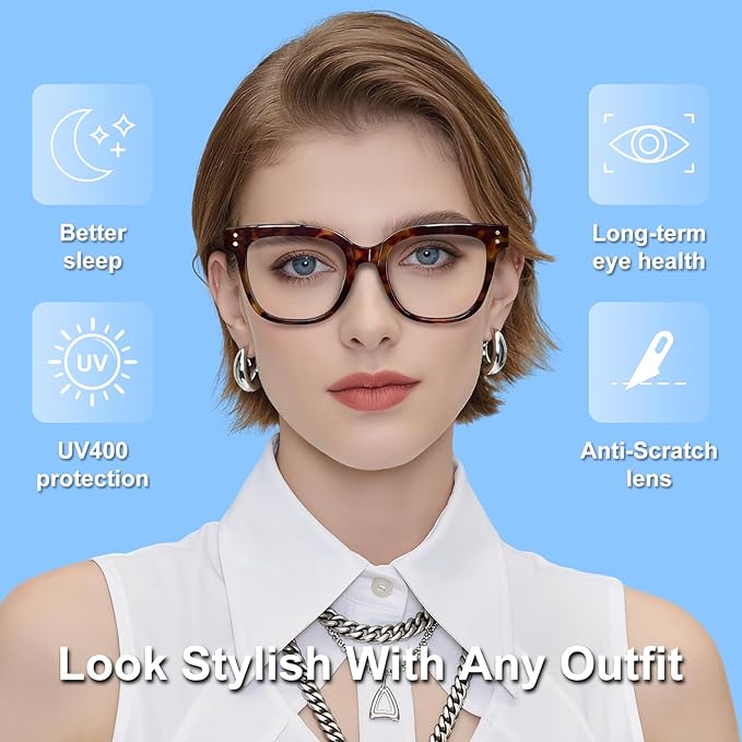 Oversized Blue Light Blocking Glasses for Women & Men - 3 Pack Fashion Computer Eyewear with Anti-Glare & UV400 Protection for Eye Strain Relief, Sleep Support & Daily Office Use