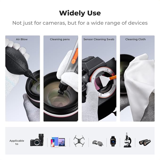 K&F CONCEPT 23 in 1 Camera Lens Cleaning Kit for DSLR Filter with Replaceable Cleaning Pen+Air Blower+Cleaning Liquid+Cleaning Cloth*2+Full-Frame Swab*10+Vacuum Cleaning Cloth*6+Anti-Static Gloves - Image 7