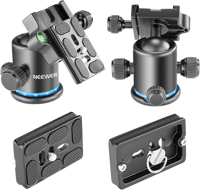NEEWER 36MM Tripod Ball Head 360° Panoramic Metal with Arca Type Quick Release Plate, 1/4" Screw 3/8" Thread Mount, Max Load 17.6lb/8kg, Tripod Head for Monopod, Slider, DSLR Camera, Camcorder (Blue) - Image 3