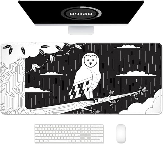 Auhoahsil Ultra Large Gaming Mousepad, XXL Extended Full Size Desktop Matt for Keyboard, Laptop & Computer, 35.5 x 15.7 in, Gothic Black White Owl