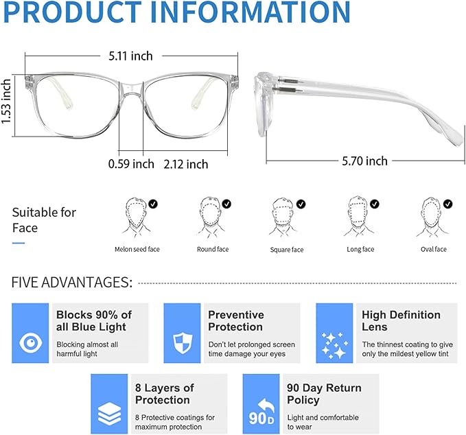K KENZHOU Blue Light Glasses for Woman Men Bluelight Blocking Glasses for Computer Gaming Phones,Anti Eye Strain & UV Glare