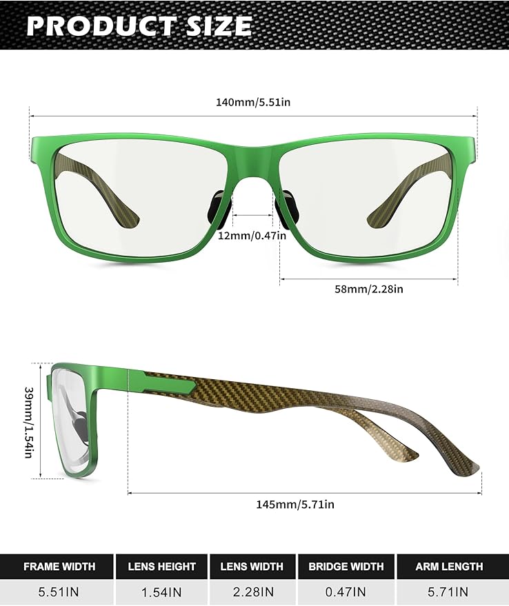 ANYLUV Carbon Fiber Reading Glasses for Men Women, Blue Light Blocking Computer Readers, Anti Glare Spring Hinge