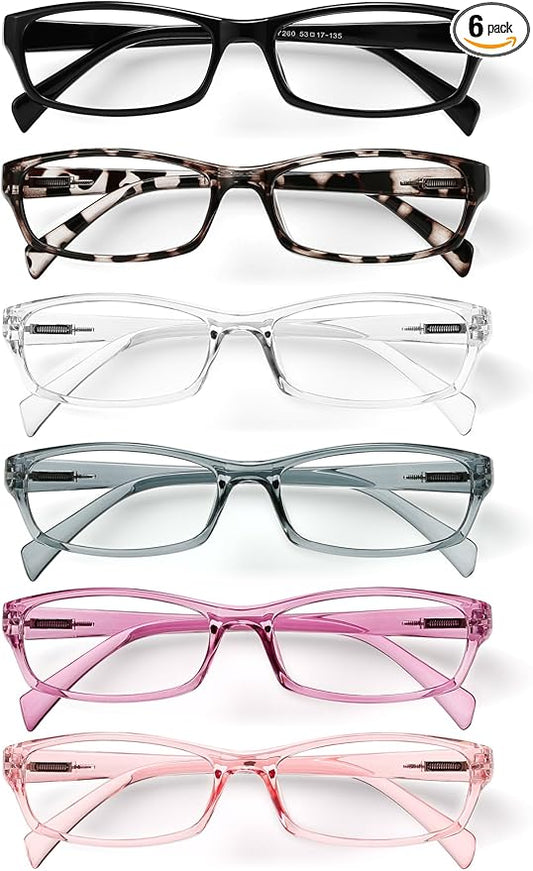Gaoye Reading Glasses for Women, 6 pack Fashion Readers for Women Men Spring Hinge Eye Glasses, Blue Light Reading Glasses