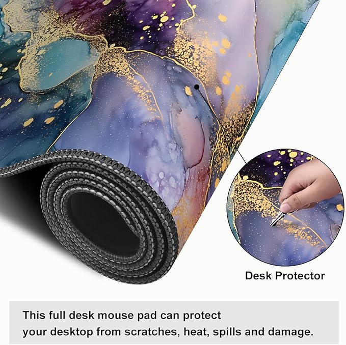 Mouse Pad, Large Anti-Slip with Stitched Edges Desk Mat Desktop Laptop Computer Desk Keyboard Mat,Table Protector Blotter Mat (Purple, 31.5" x 11.8")