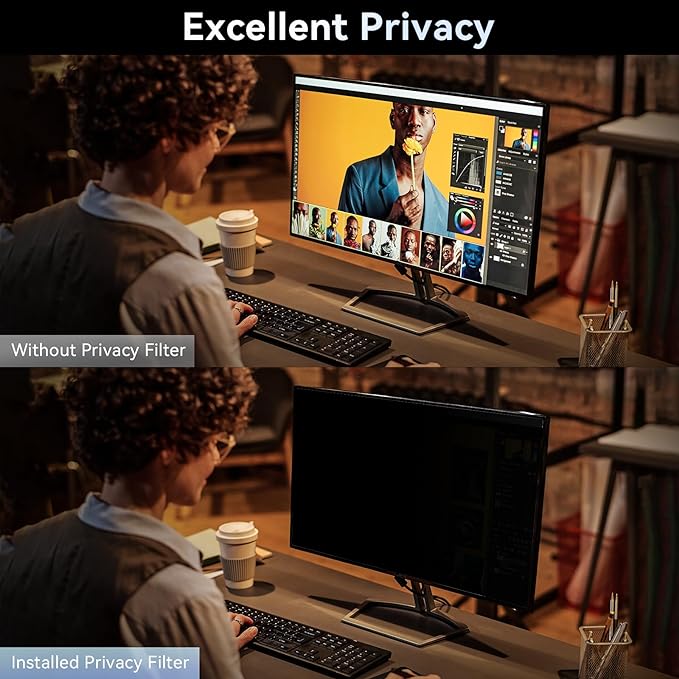 19 Inch Computer Privacy Screen Filter for 16:9 Widescreen Monitor, Removable Eye Protection Anti Glare Blue Light Filter Privacy Shield, Anti Scratch Anti Spy Screen Protector Film 19 in