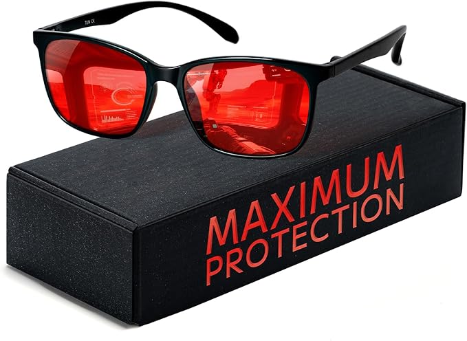TIJN Sleep Glasses for 99.9% TR90 Blue Green Light Blocking Dual AR Coatings Red Lens for Computer Gaming Reduce Eyestrain
