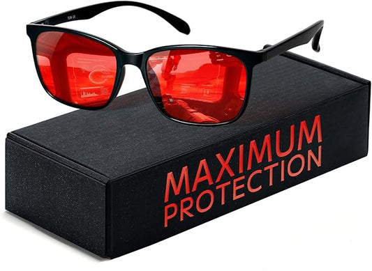 TIJN Sleep Glasses for 99.9% TR90 Blue Green Light Blocking Dual AR Coatings Red Lens for Computer Gaming Reduce Eyestrain
