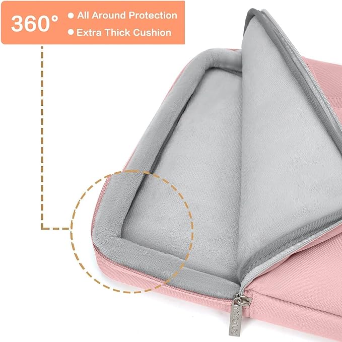 MOSISO 360 Protective Laptop Shoulder Bag Compatible with MacBook Pro 16 inch 2023-2019 M2 A2780 M1 A2485 Pro/Max A2141,15-15.6 inch Notebook,Side Open Sleeve with 3 Front Pockets&PU Handle&Belt, Pink