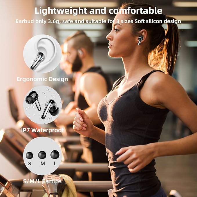 Wireless Earbuds Bluetooth 5.3, 48H Playtime LED Power Display, IPX7 Waterproof Stereo Earphones, Deep Bass Touch Control, Noise Cancelling Mic for Sports, Running, Phone, Tablet, Laptop