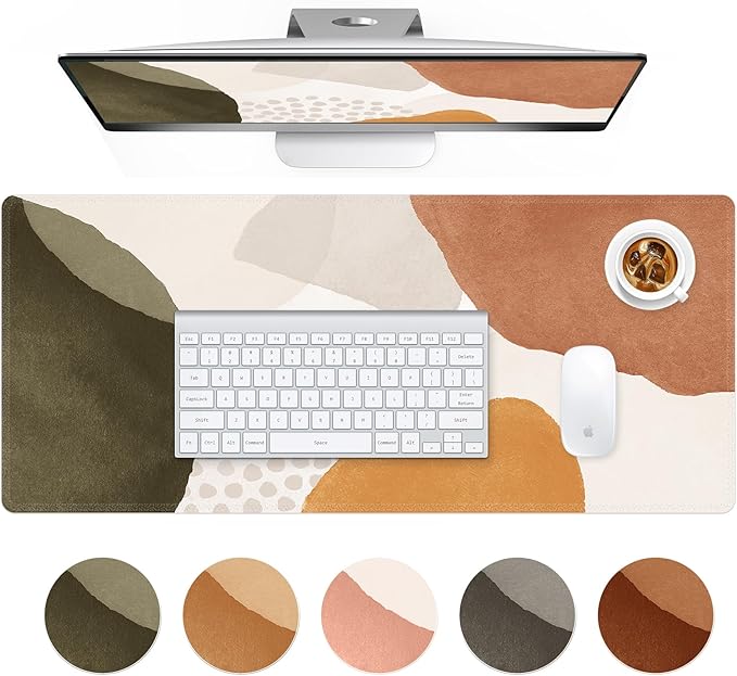 HAOCOO Boho Desk Mat, Computer Desk Pad, Large Mouse Pad for Desk, XXL Gaming Mousepad Cute for Desktop with Non-Slip Base, Waterproof Laptop Keyboard Mat for Office Home, Brown Beige