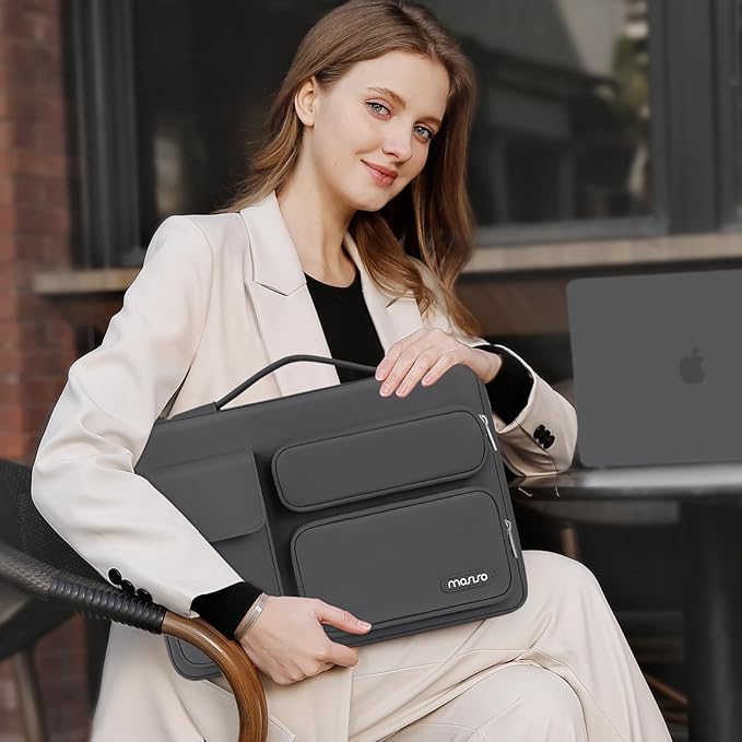 MOSISO 360 Protective Laptop Case 13.3 inch, 13-13.3 inch Laptop Sleeve Compatible with MacBook Air/Pro 13 / Pro 14, HP Dell ASUS Lenovo, Side Open Bag with 2 Raised&1 Flapover Pockets, Dawn Gray