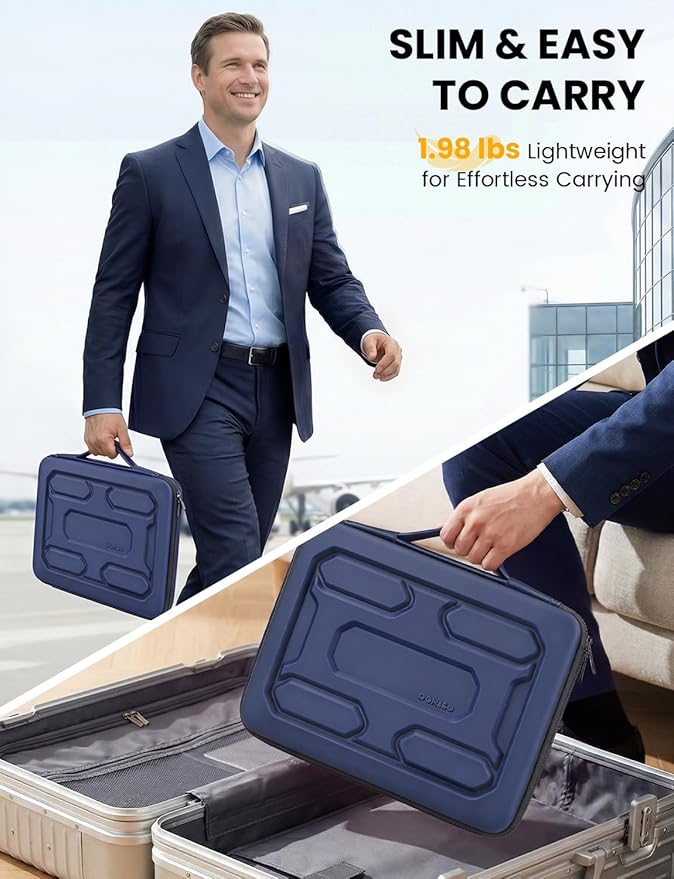 DOMISO Laptop Hard Case 17-17.3 inch Waterproof Shockproof Hard Shell Laptop Sleeve with Handle & Storage Pocket, Compatible with MacBook, HP, Dell, Dark Blue