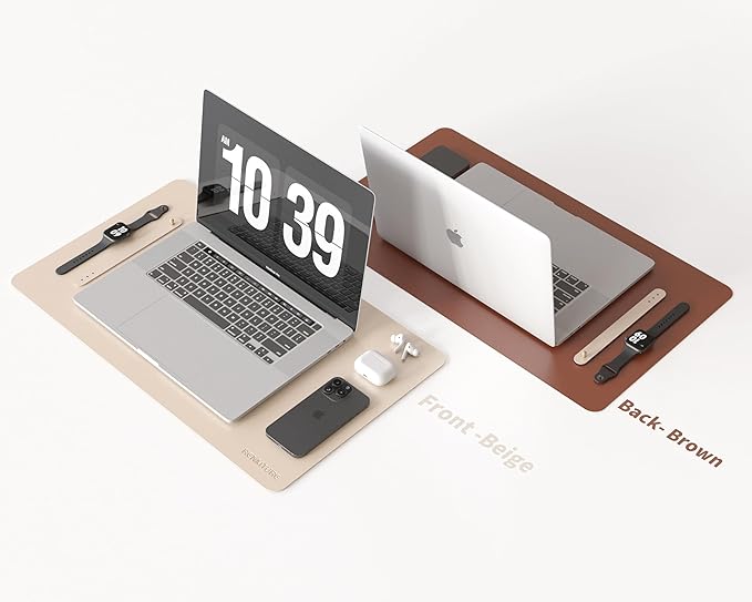 RENMTURE Double-Sided Two-Tone Faux Leather Desk mat Desktop Organization and Accessories Home and Office Large Mouse pad Game and Work (Beige/Brown, 23.6" x 13.7")