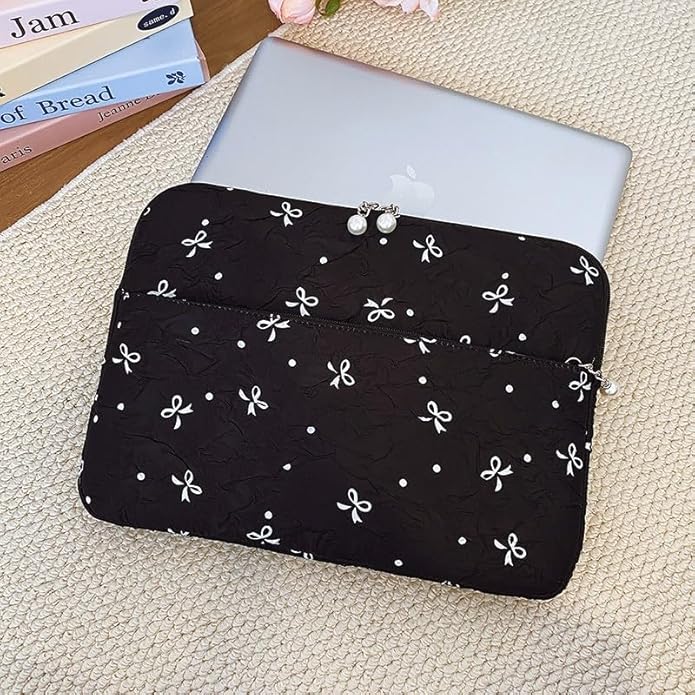 Coquette Laptop Sleeve, Slim 13-16 Inch Cute Laptop Case, Aesthetic Computer Bag with Bow-Dot Print for Mac