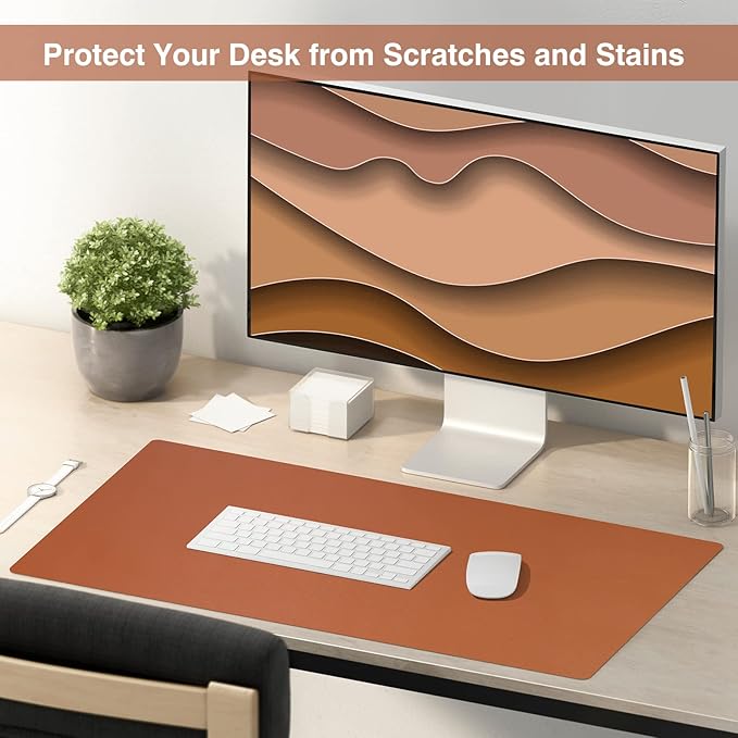 TOWWI Dual Sided Desk Pad, Large Desk Mat, Waterproof Desk Blotter Protector Mouse Pad, Leather Desk Pad Large for Keyboard and Mouse (36" x 17", Brown/Gray)