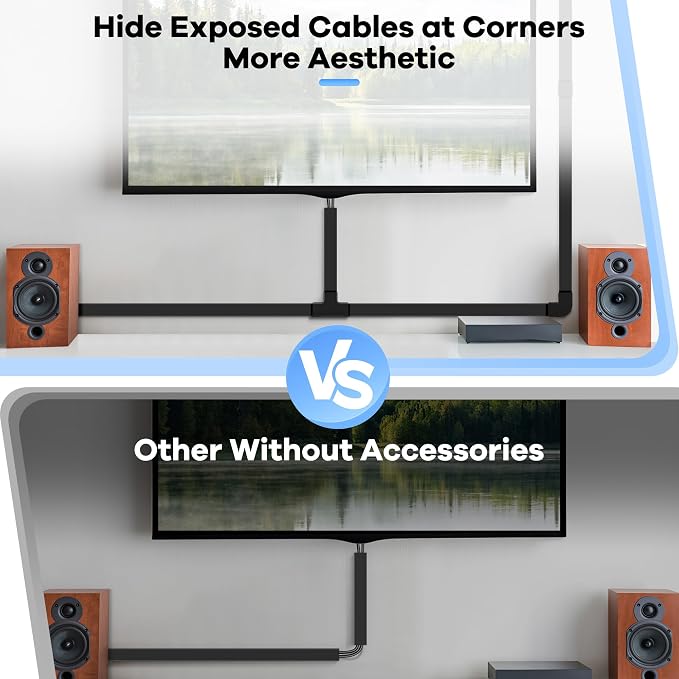 126in Cord Hider Kit, Wire Hiders for TV on Wall, Paintable Cable Management Kit, Wire Cover for Wall Mount TV, Hide Wires Along Wall, Black Cord Cover Wall Wire Management, 8xL15.7in W0.95in H0.55in - Image 7