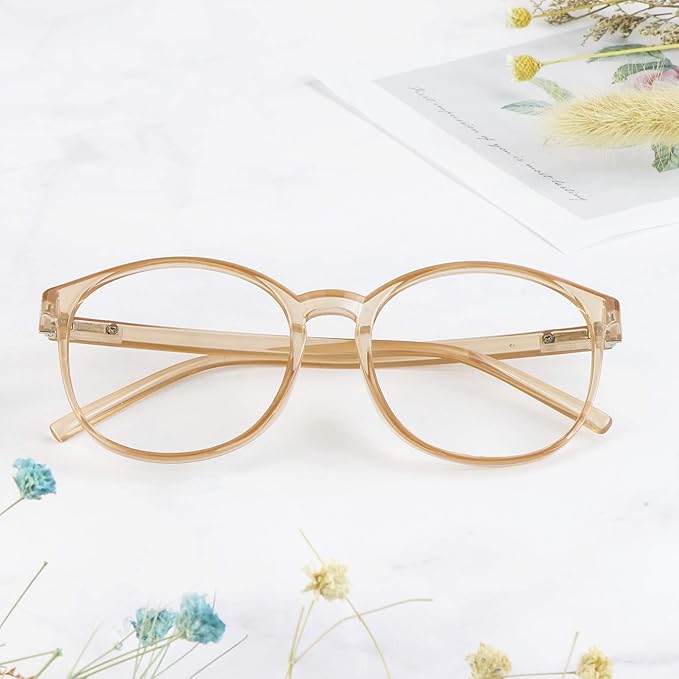 LifeArt Blue Light Blocking Glasses, Anti Eyestrain, Computer Reading Glasses with Spring Hinge, Gaming Glasses, TV Glasses for Women Men, Anti Glare (Champagne, 3.25 Magnification)