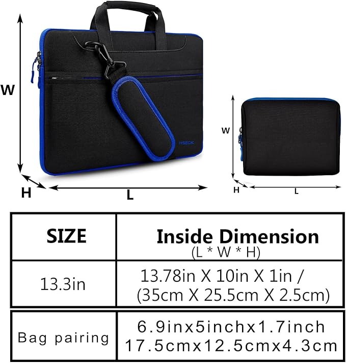 Hseok Laptop Shoulder Bag 13-14 inch Shockproof Water-Resistant HandBag with Small Case Compatible with MacBook Pro/Neo 14" M5/M4/M3/M2/M1, Mac Air/Pro 13.3", XPS 13/14, Most 13"-14" PC,Black-blue