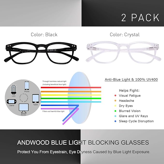 ANDWOOD Blue Light Blocking Glasses Women Men Computer Small Face Clear Bluelight Blocker Eyeglasses Frame