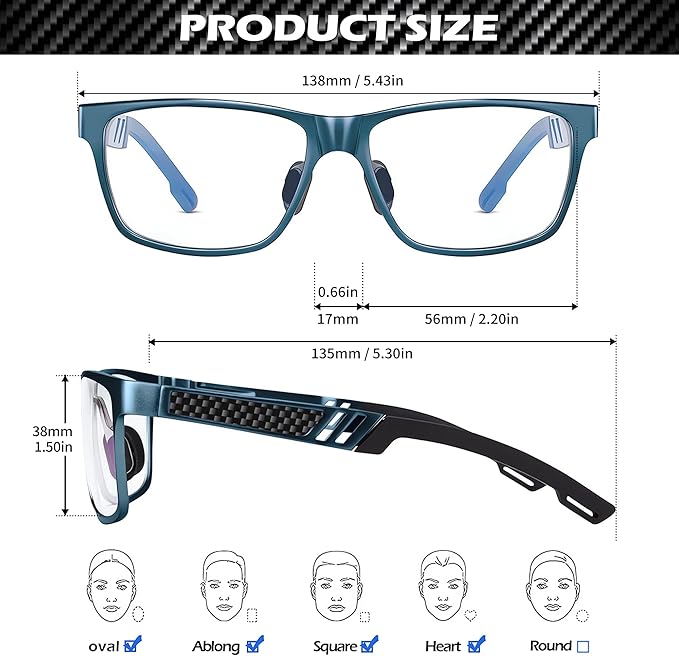 ANYLUV Blue Light Blocking Glasses Men Computer Gaming Glasses Lightweight Al-Mg Metal Anti Eyestrain Eye Protection