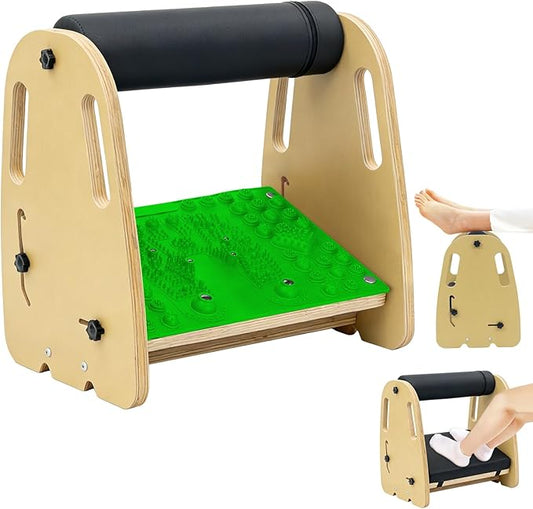 Double Layer Wooden Foot Stool for Under Desk, Foam Roller Top + Cushioned Bottom with Replaceable Massage Pad, Ergonomic Design, Suitable for Office, Home, Gaming, All Seasons Use (Green)
