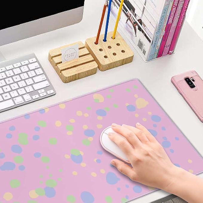 Colorful Polka Dots Large Gaming Mouse Pad with Stitched Edges, Desk Pad Extended Keyboard Mat, Non-Slip Rubber Base Mousepads for Laptop, Office, Home, 31.5X11.8 inch