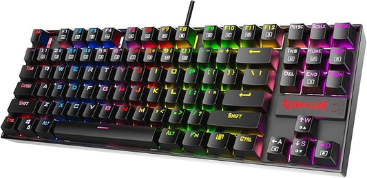 Redragon K552P Mechanical Gaming Keyboard TKL with 18 Backlight Modes, Hot-Swappable Red Switches, 87-Key Compact Ergonomic Design, N-Key Rollover & Software Programmable Macro - RGB, Black