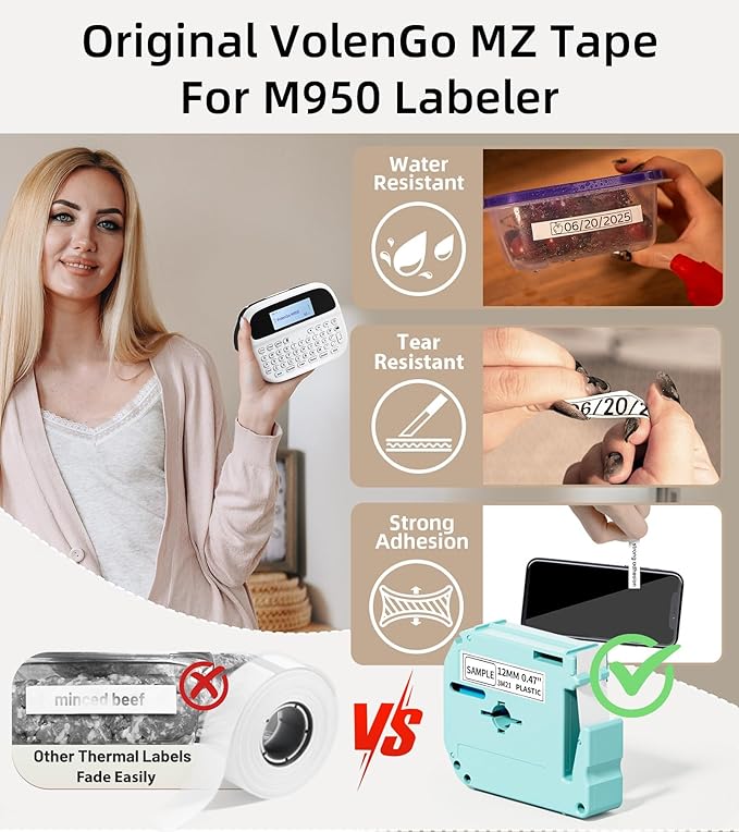Label Maker Machine with-Tape, Rechargeable Label Maker Waterproof-Labels, Backlit Bluetooth Labeler, M950 12mm Portable Labeling Maker for Home Organization Office School Teacher Supplies