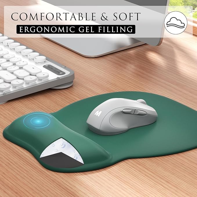 MROCO Ergonomic Mouse Pad with Gel Wrist Rest, Smooth Wrist Support Surface, Non-Slip PU Base for Pain Relief, Comfortable Mousepad for Computer, Laptop, Office & Home, 9.4 x 8.1 in, Forest Green