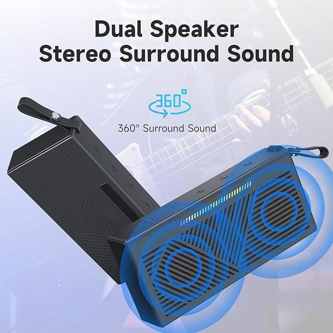 Bluetooth Speaker Wireless Portable IPX5 Waterproof for Home Party Outdoor Beach, Black