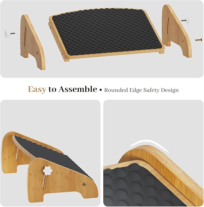 Under Desk Footrest, Adjustable Foot Stool with 4 Height Positions, Bamboo Ergonomic Non-Slip Foot Rest for Improved Posture, for Home and Office