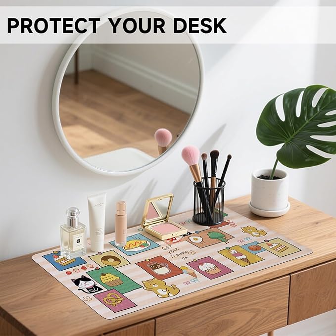 AUPET Leather Desk Pad Blotter Mat, Large Mouse Pad, Non-Slip Waterproof Desk Writing Pad Protector, Desk Decor for Office，Home，Gaming (Cat Foods, 35.4X15.7 inch)