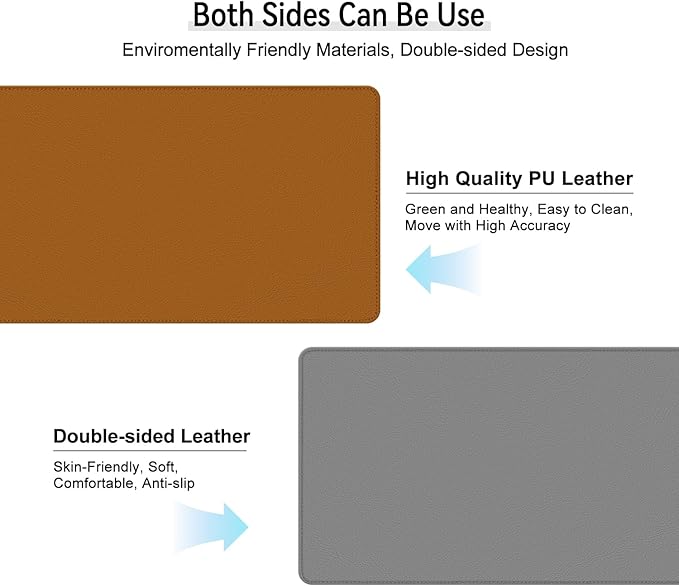 Dual Sided Leather Desk Mat - Waterproof Desk Pad - Ideal for Large Mouse Pad and Desk Mats on Top of Desks (Brown, 33"*13")