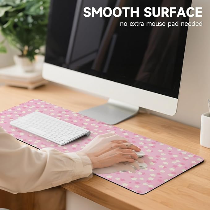 AUPET Leather Desk Pad Blotter Mat, Large Mouse Pad, Non-Slip Waterproof Desk Writing Pad Protector, Desk Decor for Office，Home，Gaming (Sweet Pink Starry, 35.4X15.7 inch)