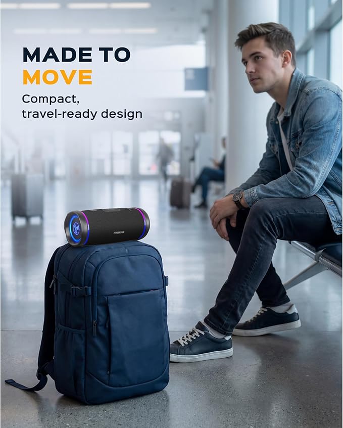 TREBLAB HD77 – Waterproof Bluetooth Speaker, 25W Loud 360° Sound, Deep Bass, IPX7, TWS Pairing, RGB Lights, 20H Battery, Portable Wireless Speaker for Outdoor, Beach, Camping, Party, Travel