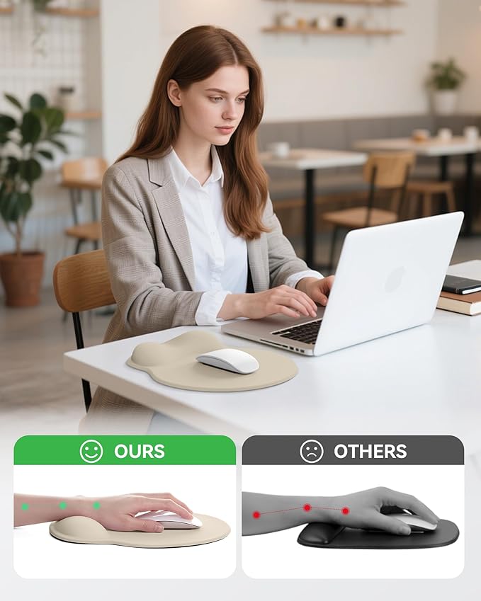 Mouse Pad with Wrist Rest, Ergonomic Mouse Pads for Desk, Office Non-Slip Mousepad with Gel Wrist Support(Beige, 10.6''L x 9''W)
