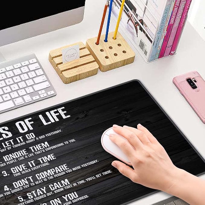 Gaming Mouse Pad, Large Non-Slip Rubber Base Mousepad, Keyboard Mouse Mat, Desk Pad with Stitched Edges, 31.5x11.8inch, 7 Rules of Life Motivational Quotes