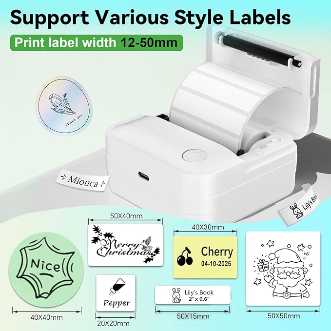 Label Maker Machine with Tape - Mini Sticker Printer Bluetooth Label Printer for Home Office Organization, Portable Thermal Sticker Maker Print Pod with Multiple Templates for Phone(White)