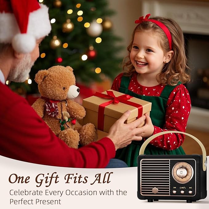 Bluetooth Speaker Retro Wireless Speaker Vintage Decor Room Decor Portable Outdoor Support USB/TF Card/AUX for Home Party Camping Birthday Gifts for Men,Teenage Boys,Him,Dad,Boyfriends(Black)