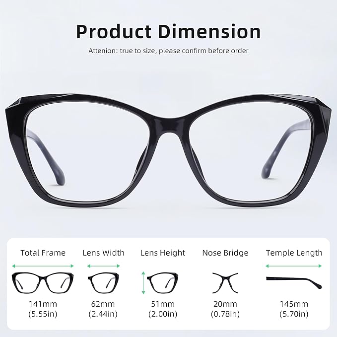 DOERAYM Blue Light Glasses for Woman with Square Decoration,Reading Glasses for office & computer games