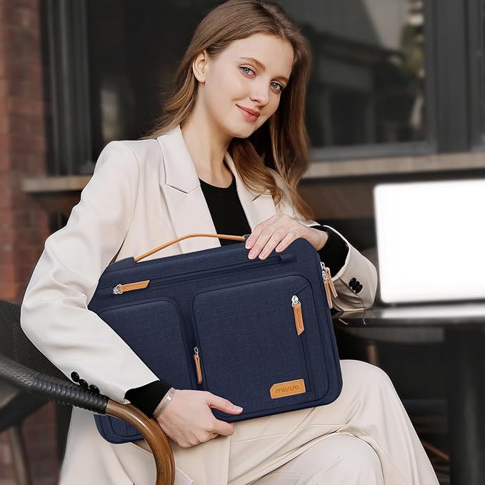MOSISO 360 Protective Laptop Case 13.3 inch, 13-13.3 inch Laptop Sleeve Compatible with MacBook Air/Pro 13/Pro 14, HP Dell Acer, Side Open Carrying Computer Bag with 5 Accessory Pockets&Belt,Navy Blue