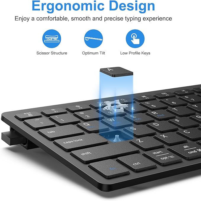 OMOTON 2.4G Wireless Keyboard, Ultra-Slim Compact Mini Keyboard with Type-C & USB-A Receiver, Compatible with Desktop Laptop Tablet PC Smart TV and Windows 11/10/8/7 - Black
