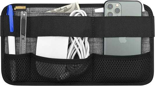 Portable Tech Organizer Attachable to Laptop for Electronics, Cables, Mouse, Power Bank, USB Adapter, Charger, Cellphone - Gray