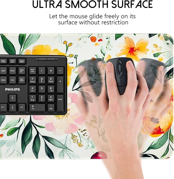 Spring Floral Desk Mat,Cute Large Mouse Pad for Desk, Flower Computer Mousepad with Non-Slip Rubber Base,Girly Keyboard Mouse Pad for Work, Game, Office, Home,31.5 x 11.8 Inch