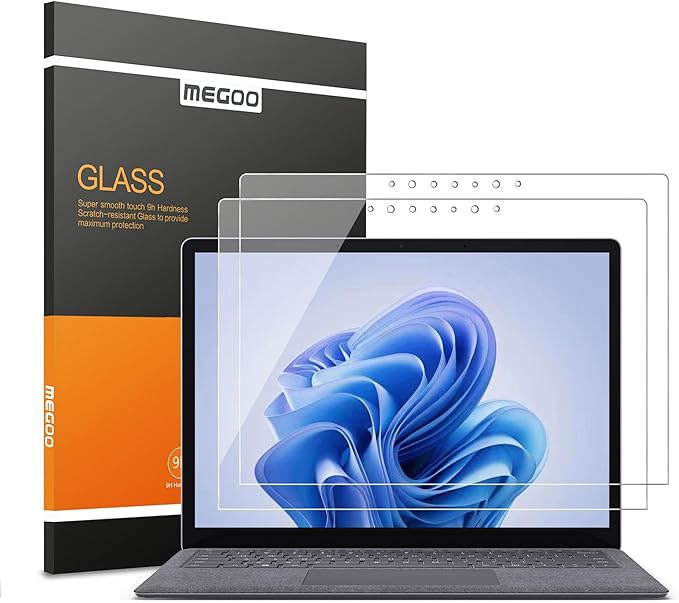Megoo Tempered Glass Screen Protector for Microsoft Surface Laptop 6/5/4/3(15 inch), Easy Installation, Scratch Resistant, Ultra Clear Protective Film, 2-Pack
