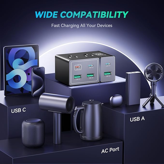 160W 8-in-1 Charging Station for Multiple Devices - Phone, Tablet, Smartwatch, for Home, Office
