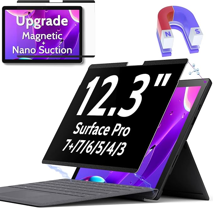 Peslv Magnetic Privacy Screen for Surface Pro 7+/7/6/5/4/3 12.3 Inch, Removable Anti Blue Light Glare Filter, Black Security Private Apy Block Protector